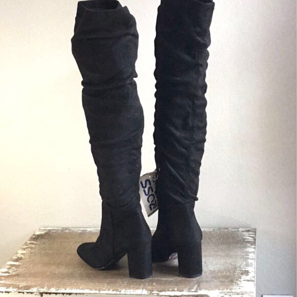 NWT black thigh length suede look chunky heel boots Size 5 1/2 - Picture 8 of 12